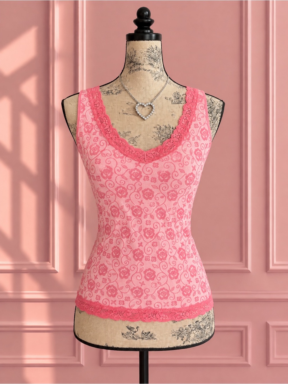 Y2K Lace Trim Floral Cami Top Size L